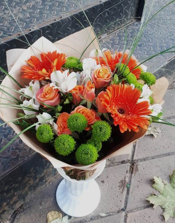 Букет цветов из: Герберы, Хризантемы, Альстромерии и Розы в Опытное Поле