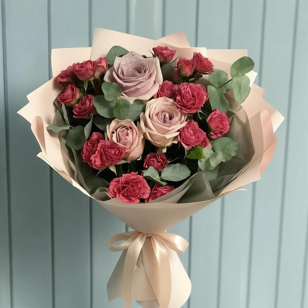 Букет цветов из: Гвоздики и Розы в Опытное Поле