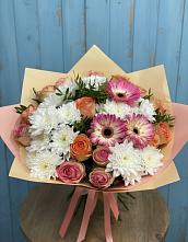 Букет цветов из:  Розы, Герберы и Хризантемы в Опытное Поле