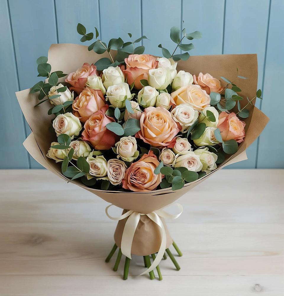 Букет цветов из: Альстромерии и Розы в Опытное Поле