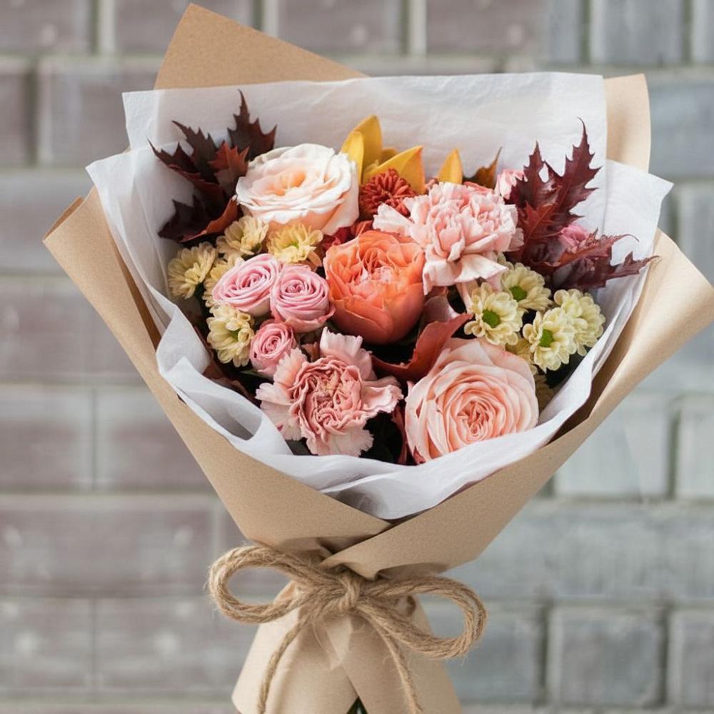 Букет цветов из: Гвоздики, Хризантемы и Розы в Опытное Поле