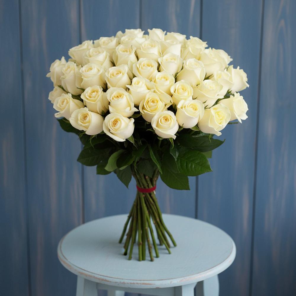 Букет 51 Белая роза Эдлесс Лав в Опытное Поле