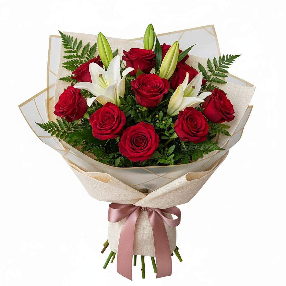 Букет цветов из: Лилии и Розы в Опытное Поле