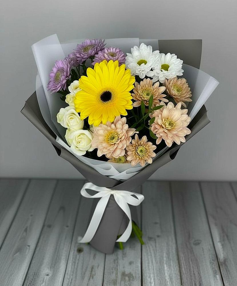 Букет цветов из: Розы, Герберы и Хризантемы в Опытное Поле