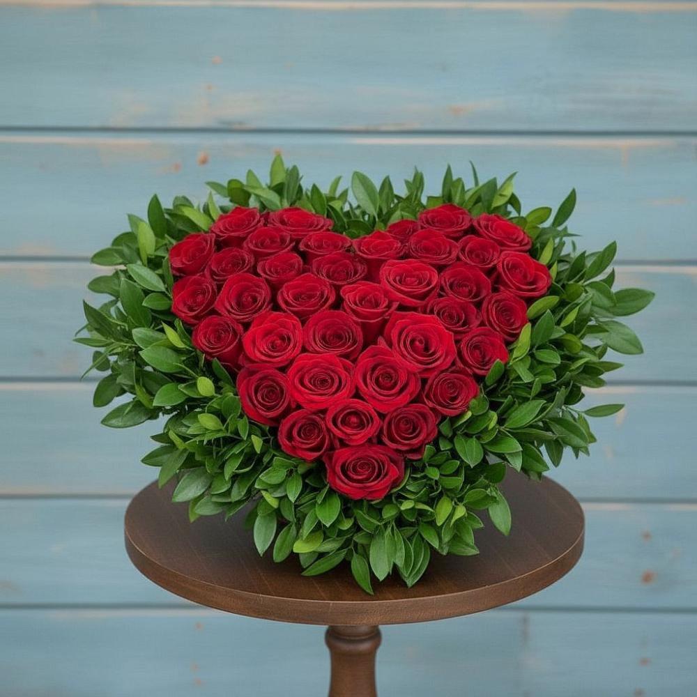 Цветочная композиция из Розы в виде сердца в Опытное Поле