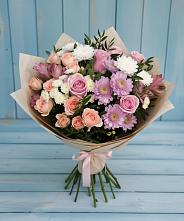 Букет цветов из:  Хризантемы, Розы и Альстромерии в Опытное Поле