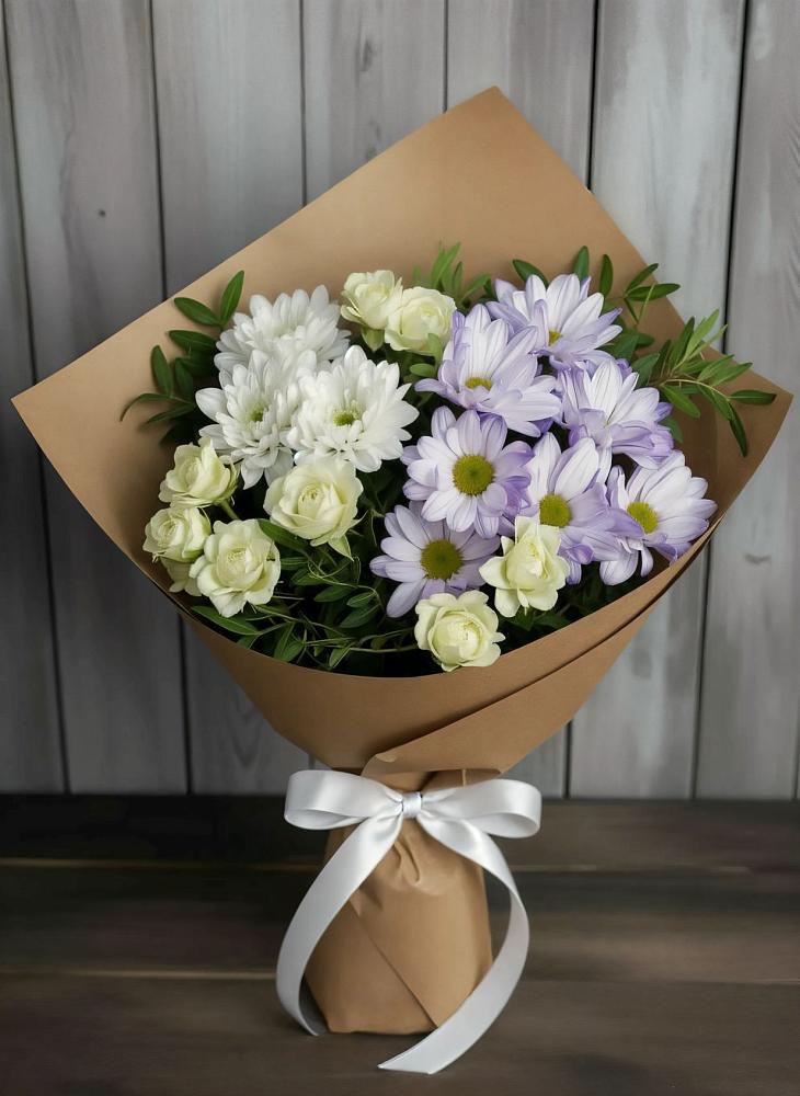 Букет цветов из: Хризантемы и Розы в Опытное Поле